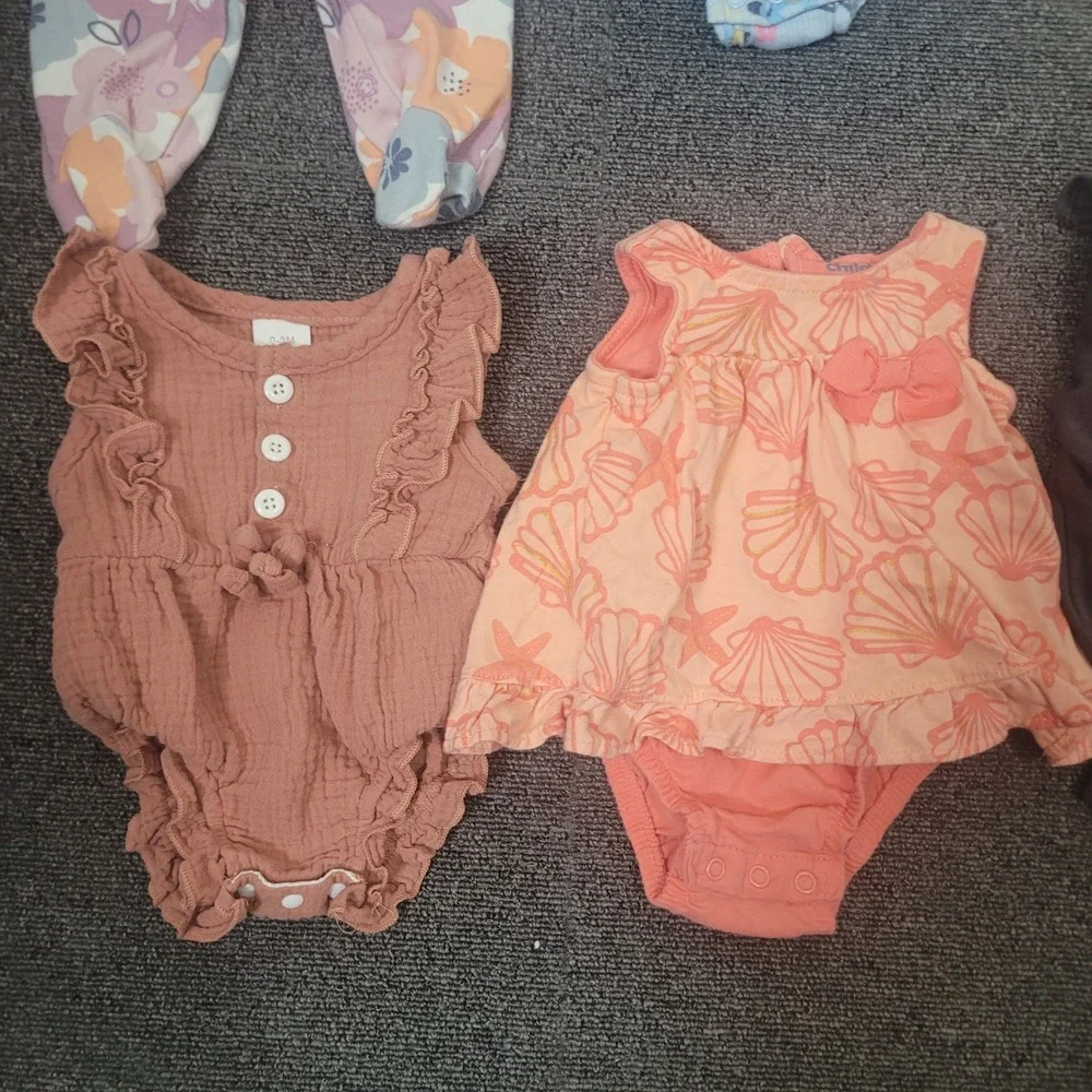 Various Brands Lot of 13 Size 0-3 Months One Pieces Lot Baby Girl Infant Bundle